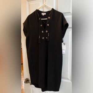 Calvin Klein Black Lace-Up Tassel Shift Dress